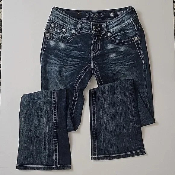 Miss Womens Gothic Diamond Pocket Embroidery Jeans Retro High Rise Flared Jeans Y2k Baggy Denim Pants Streetwear Slim Wash Pants