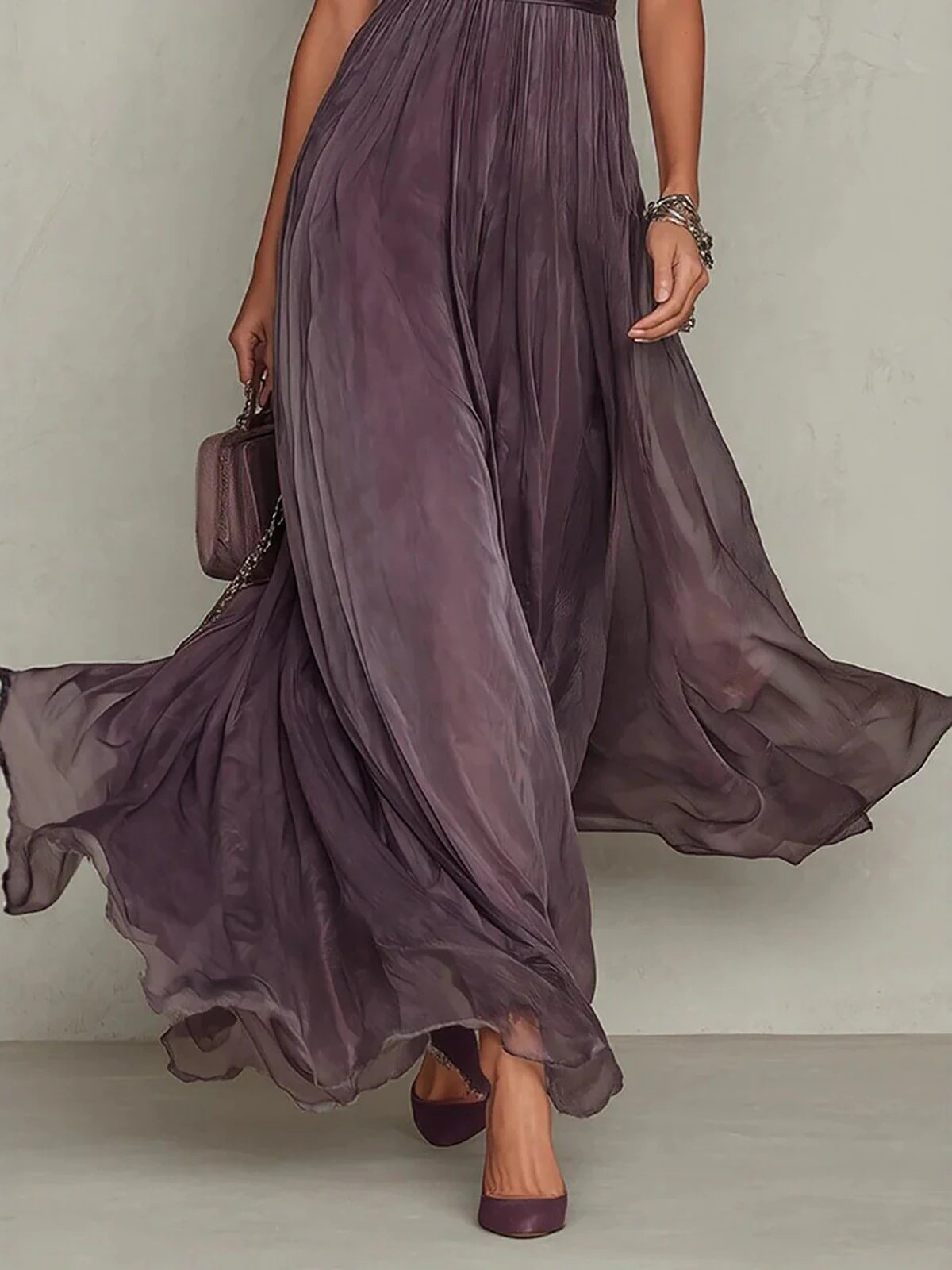 Elegant Lace Trim Chiffon Maxi Evening Dress for Women