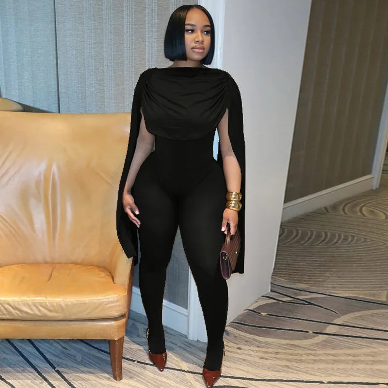 Joskaa Women's 2025 Fall Elegant Ruched Slash Neck Bodycon Jumpsuit Sexy Party Club One Piece Romper Fashion Overalls Streetwear