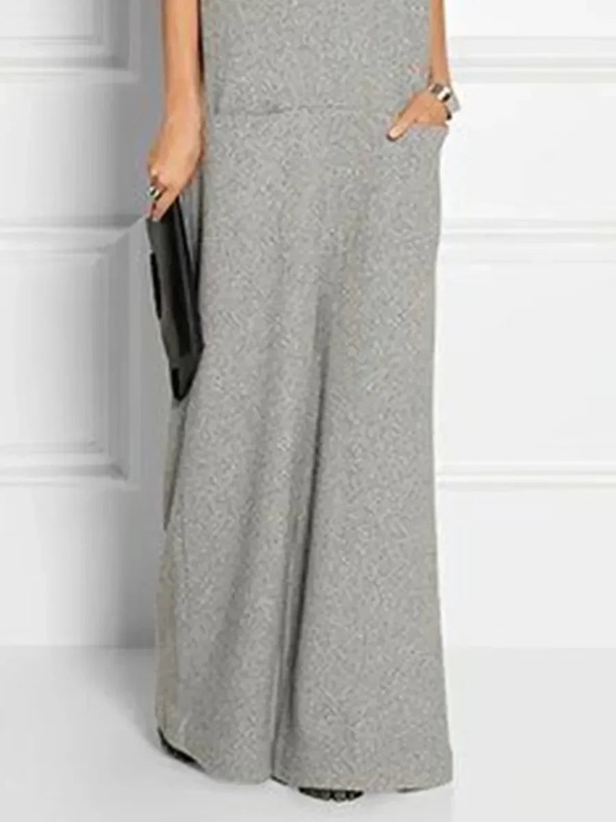 UOOZEE Women's Solid Color High Neck Pockets Elegant Maxi Dresses 2025 New Summer Short Sleeves Loose Urban Casual Long Dress