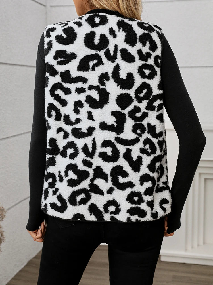 Women's French Autumn Clothing Leopard Print Teddy Vest Jacket Autumn Fashion Women's Jacket