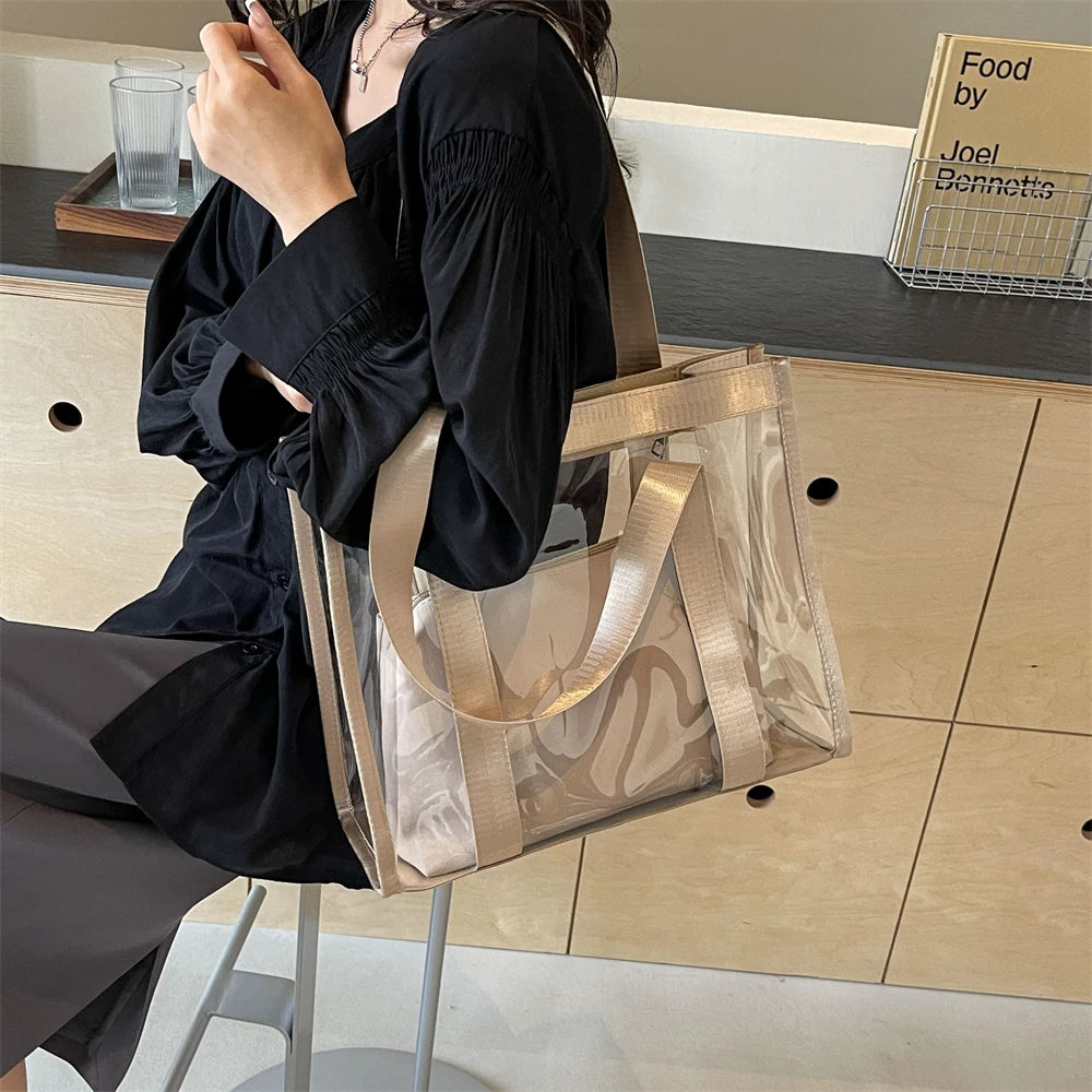 Two In One Transparent PVC Shoulder Bag Set for Women