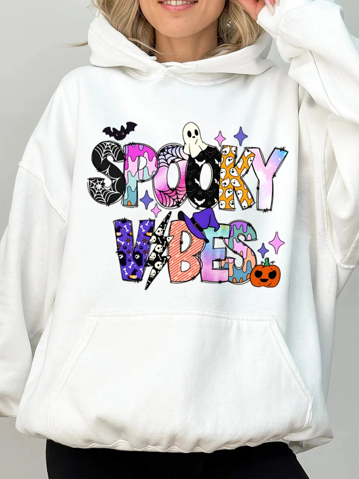 Heavy Weight Cotton Hoodies Halloween patterns Lightweight Cotton Hooded Sweatshirt - Breathable Fabric with Contrast Stitching
