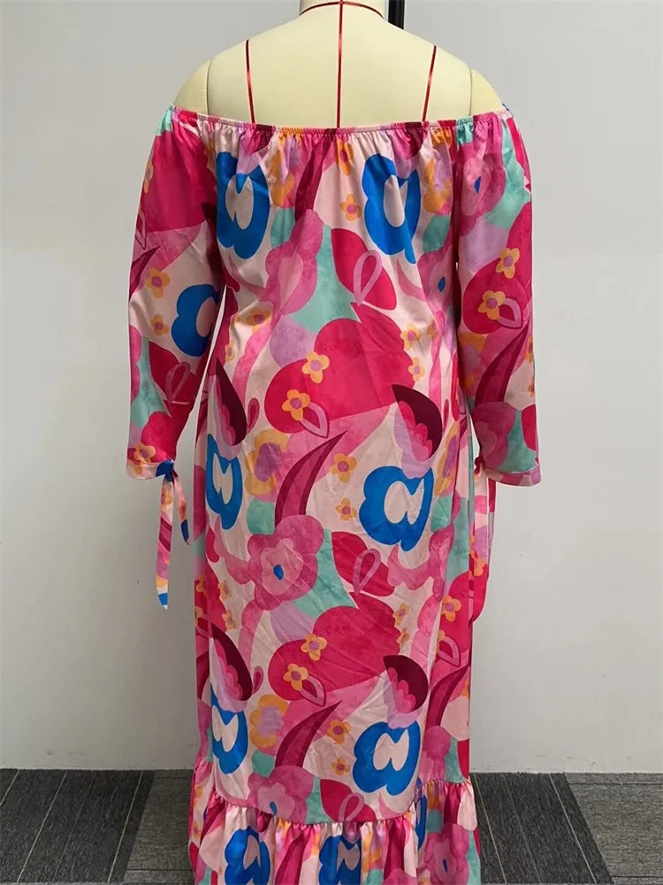 Wmstar Plus Size Women Dresses Flower Printed Loose Elegant Maxi Dress Outfits Fashion Streetwear Wholesale Dropshipping 2023