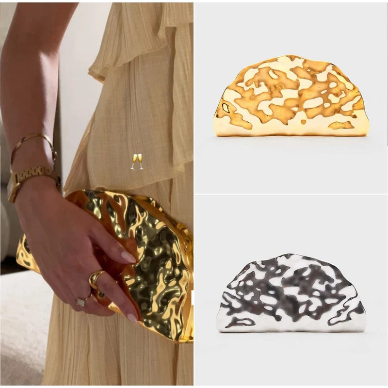 Brand Luxury Design Evening Bag Acrylic Fashion Exquisite High-end Handbag Metal Fan-shaped Crossbody Bag Textured Women's Bag