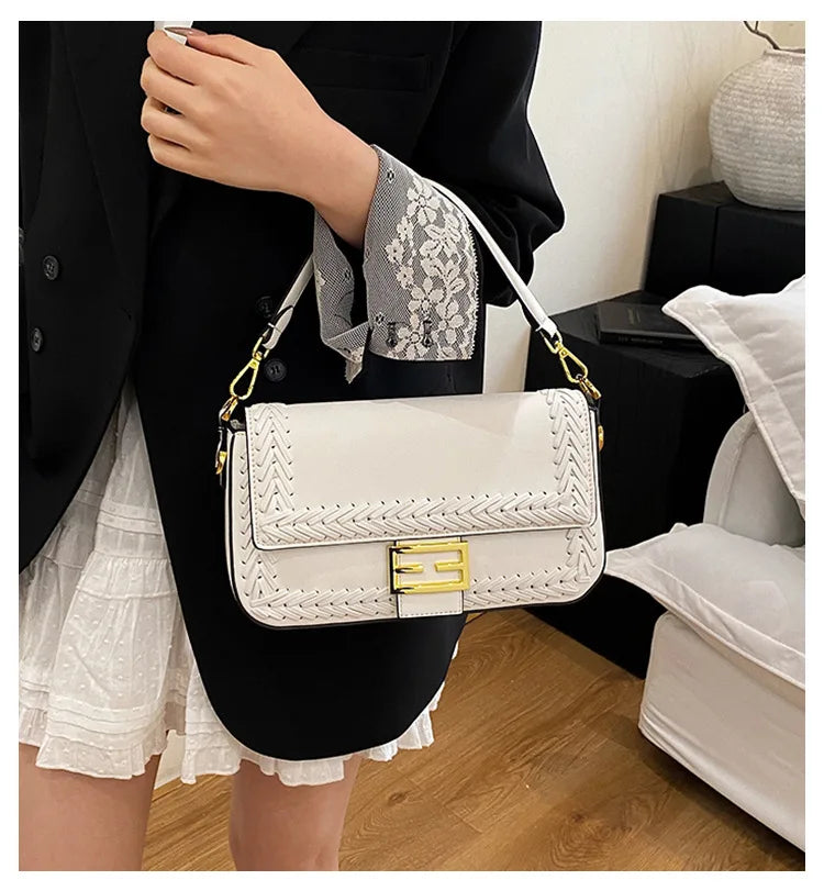 2025 Designer Shoulder Bag Collection - Bamboo Woven Crossbody Saddle Bag, Elegant Top Handle Hobo Purse with Chain Strap
