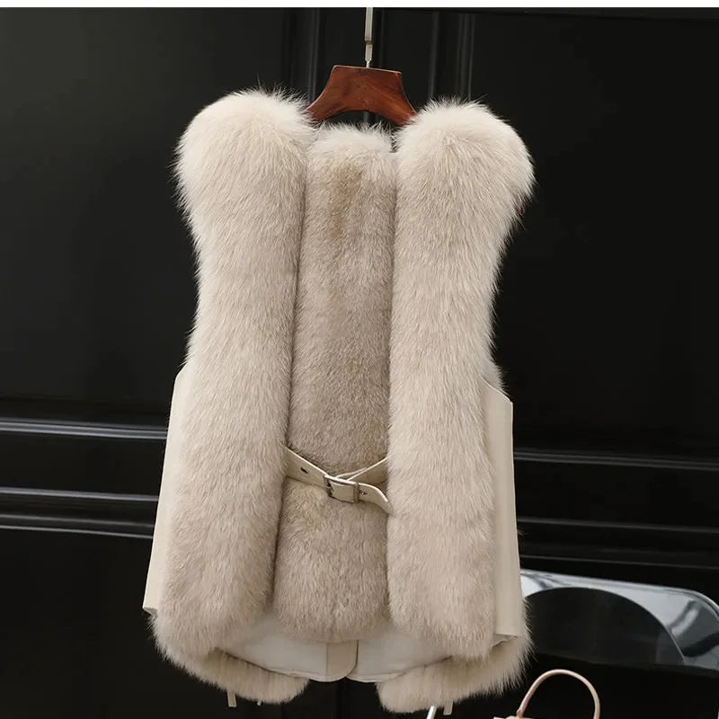 High Quality Imitation Fox Fur Vest Jacket Women Fur Vest Jacket 2024 Winter Waistcoat Short Fur Vest Female Vestcoat Sleeveless