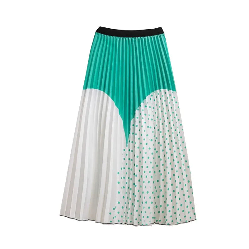 Casual Floral Midi Pleated Skirt For Women Fashion Printed Flower A Line Elastic High Waist Mid-length Skirt Female Ladies falda