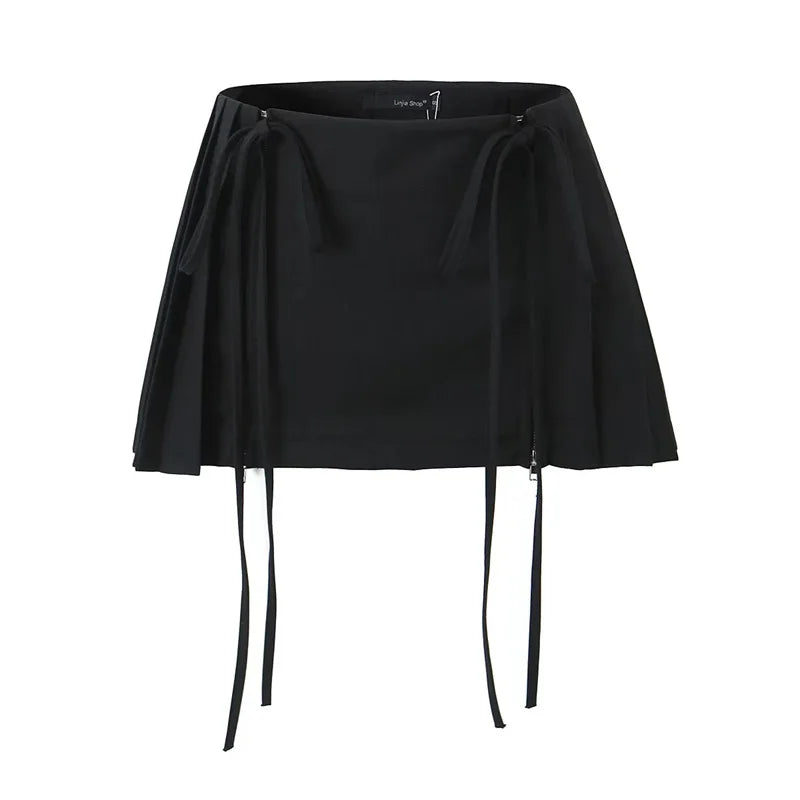 Double Zipper Lace Up Skirt