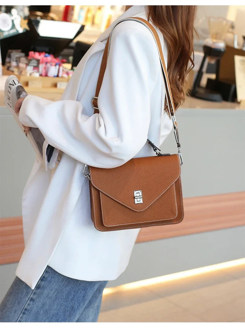 Women Natural Cow Genuine Leather Shoulder Bag Female Large Capacity Casual Crossbody Bag Lady Cowhide Fashion Commuting Handbag