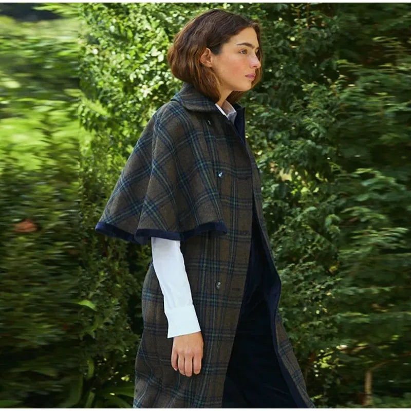 Double Breasted Women's Woolen Cape Overcoat Elegant Short Sleeve Oversize Female Coat 2025 Autumn Winter New Lady Stretwears