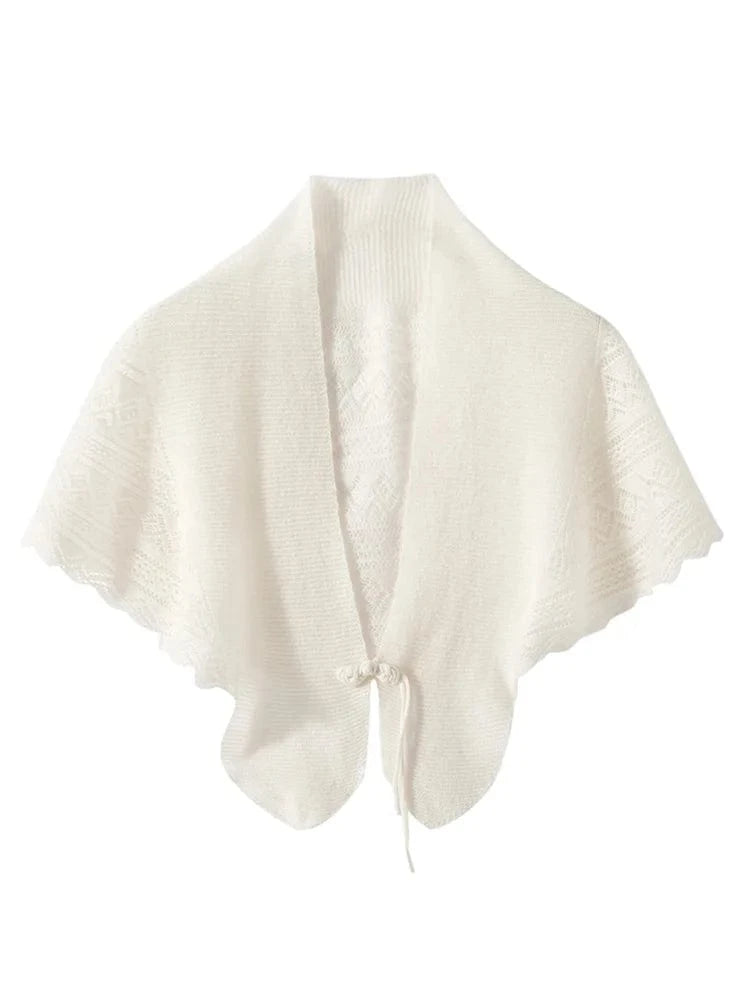 CHICUU Spring Summer Women 100% Cashmere Cape Thin Hollow Grace Chinese Style Shawls Cashmere Knitwear Sweater Wraps Luxury Top
