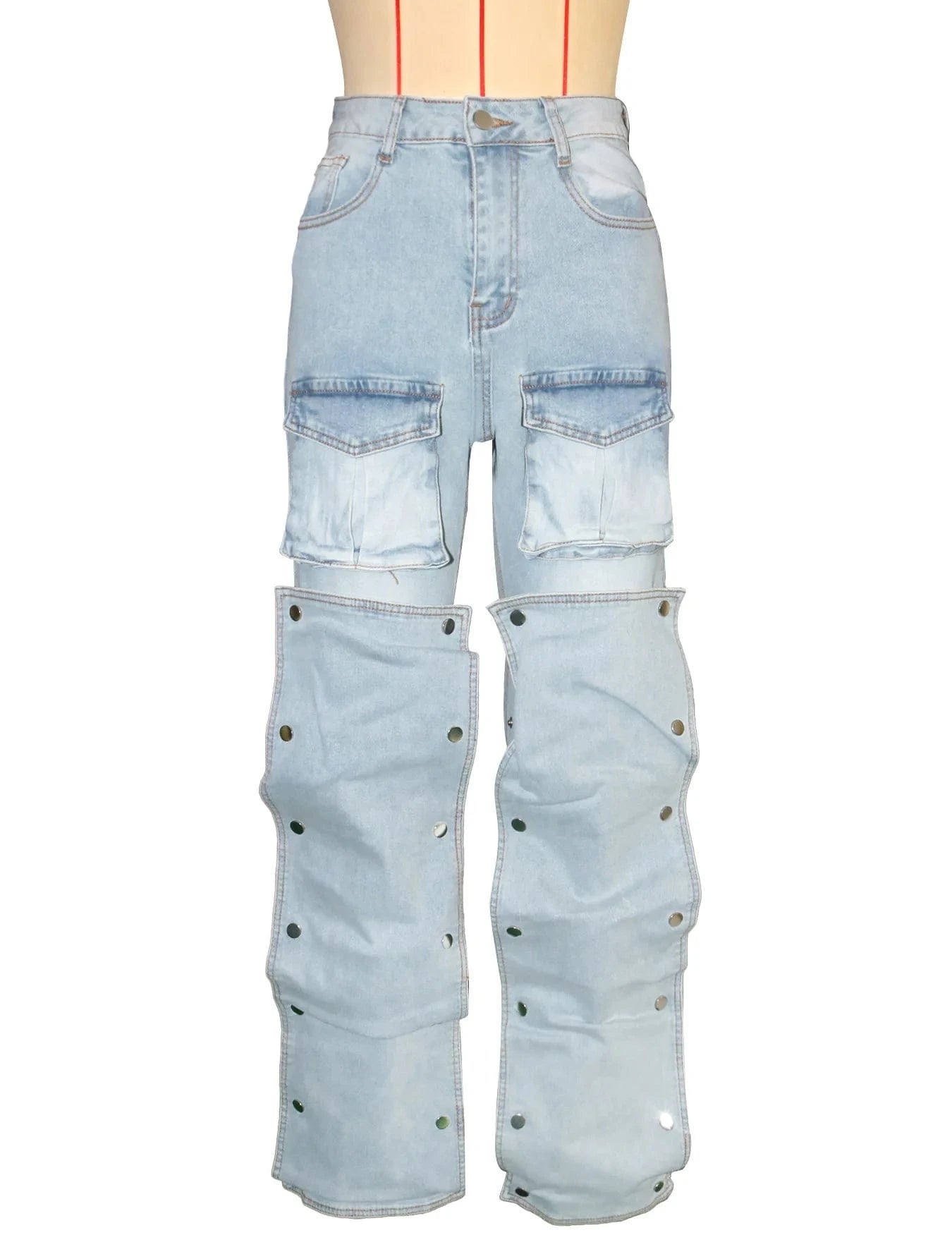 Streetwear Multi Pockets Jeans Cargo Pants Sexy Women High Waist Elegant Denim Casual Straight Trousers