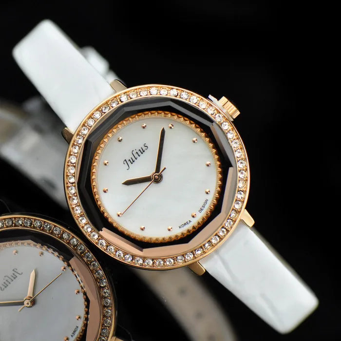 Mother-of-pearl Julius Lady Women's Watch Japan Quartz Fashion Hours Bracelet Real Leather Girl's Gift No Box