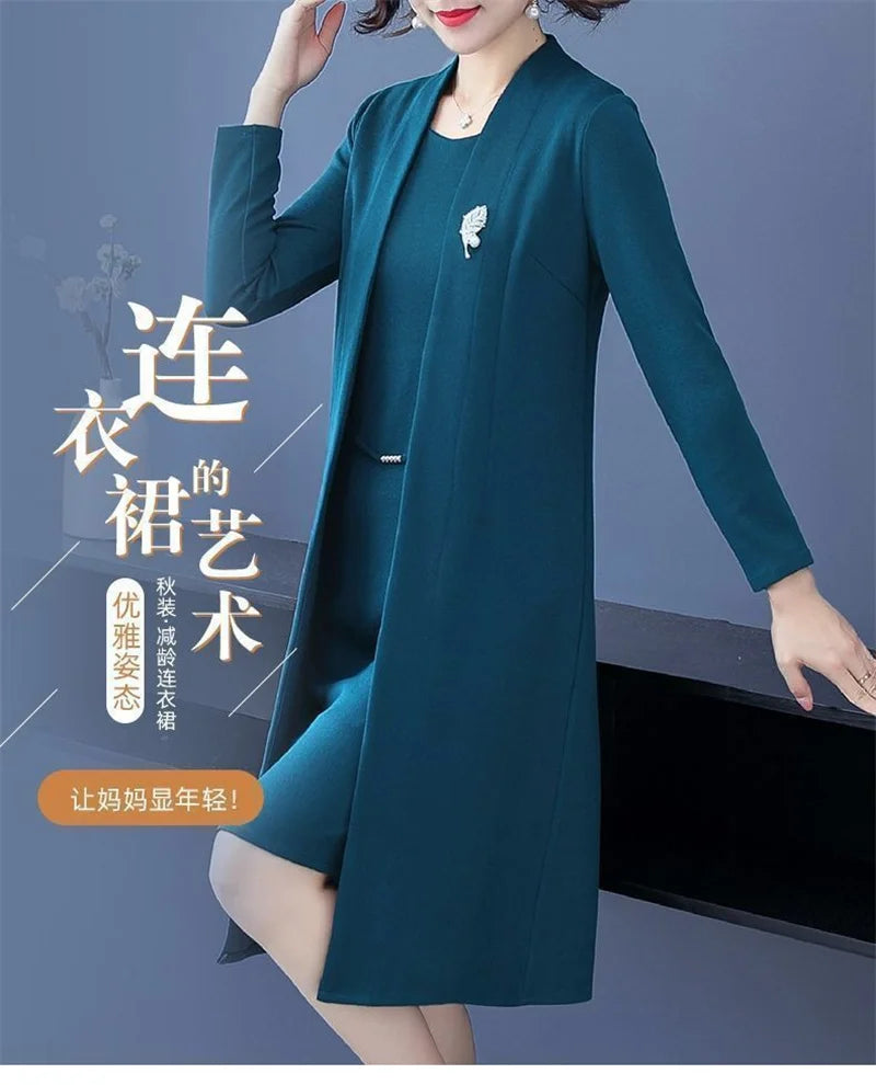 Single/Two-piece Suit Female Middle-Aged Elderly Temperament Mother Dress Suits New Autumn Windbreaker Coat Female Elegant Dress