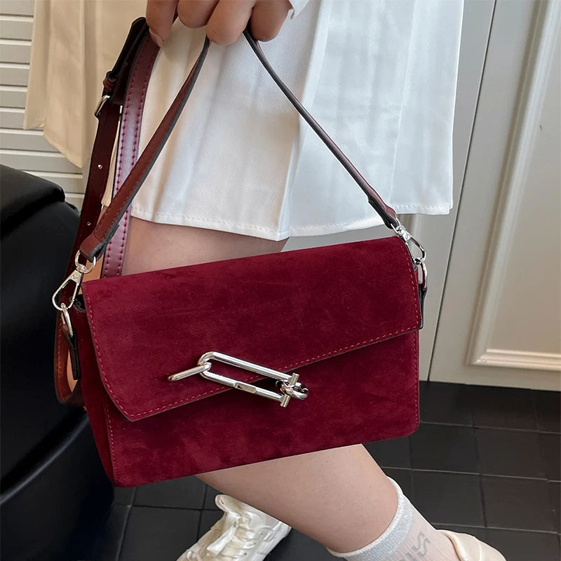 Retro Frosted New Shoulder Bag Women Autumn And Winter Suede High-end Fashion Women's Wallet Versatile Texture Small Square Bag