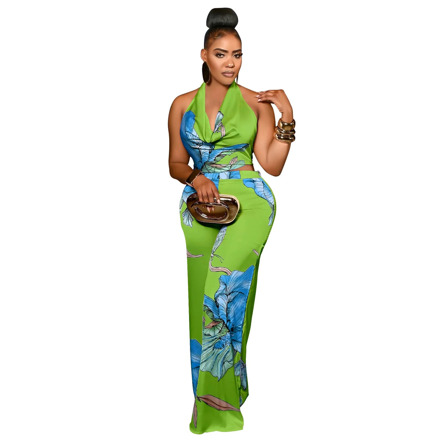 CM.YAYA Women's Set Pile Collar Elegant Floral Print Top and Wide Leg Pants Suit 2025 Summer Two 2 Piece Sets Outfit Tracksuit