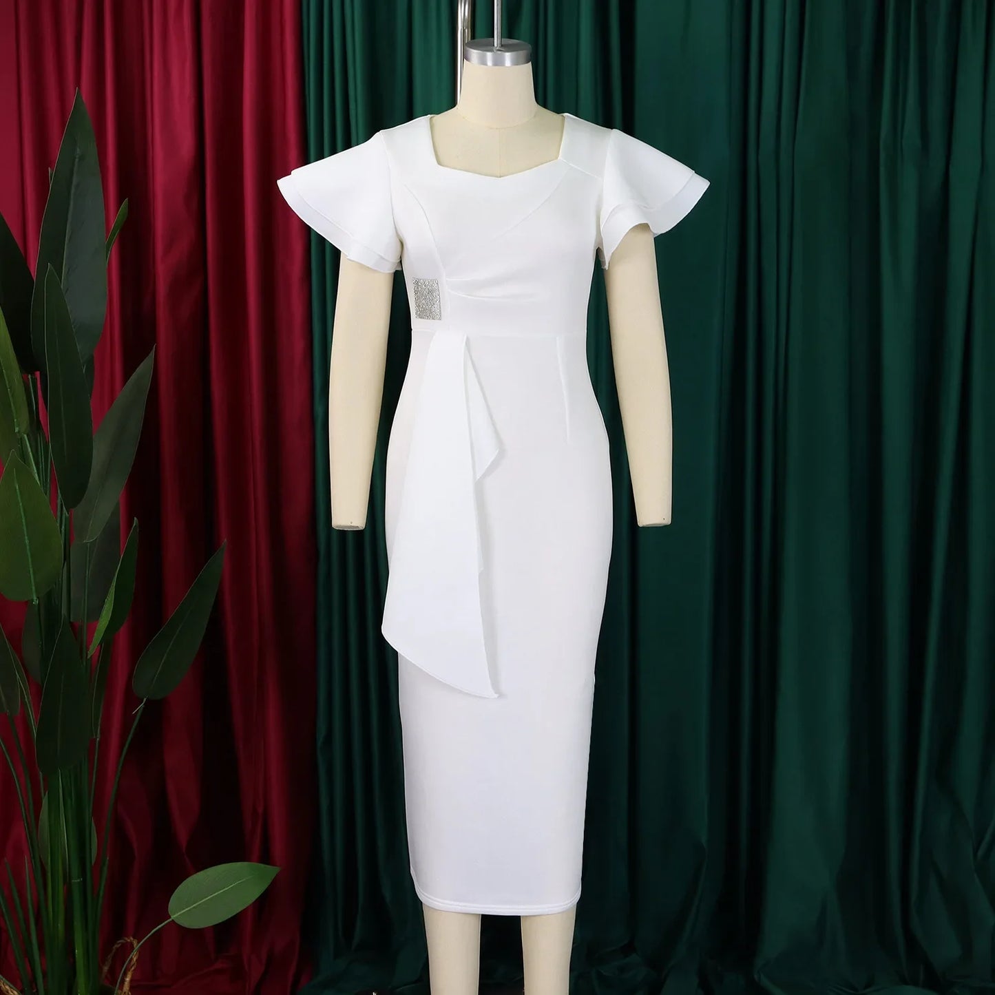 Elegant Pure Color African Style Wrap Dress D3310 New Fashionable Transoceanic Dress with Lace Trim Elegant African Dress