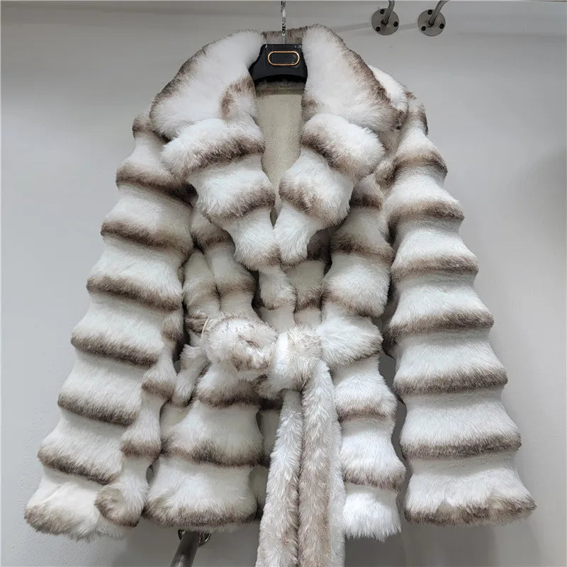 Autumn Winter Fashion Light Luxury Large Lapel Eco-Friendly Faux Fur Plush Coat Women Heavy Craft Long Sleeve Elegant Jackets