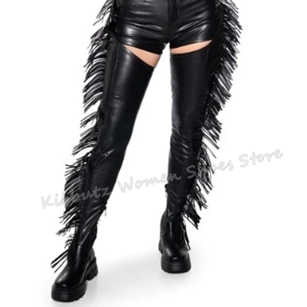 Fringe Belted Suede Over The Knee Boots