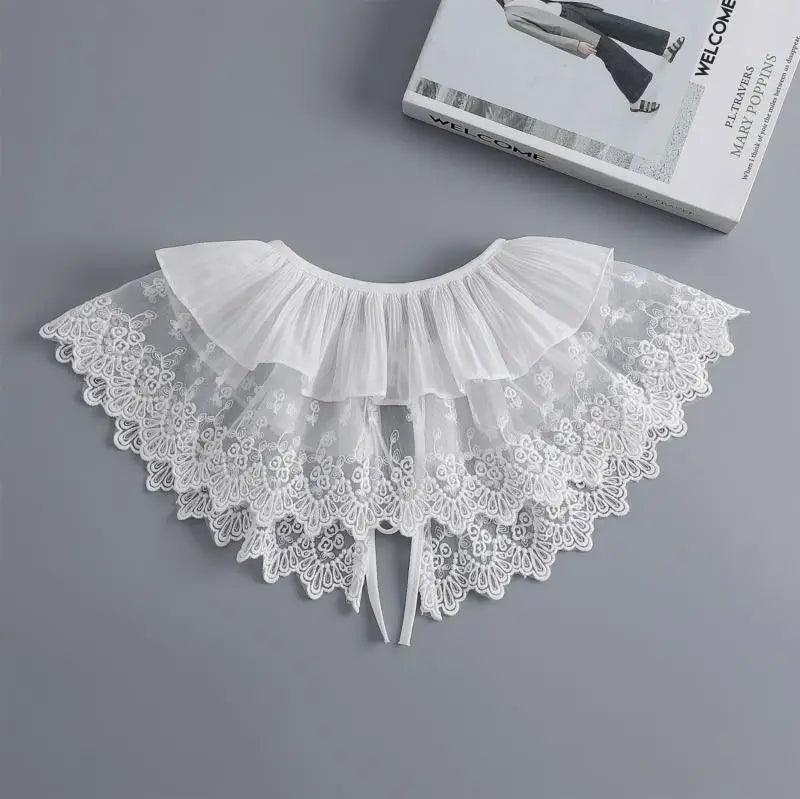 Removable Lace Doll Fake Collar Women Tie Ladies White Shawl Wrap Detachable Embroidered Lapel False Collar Clothes Accessory