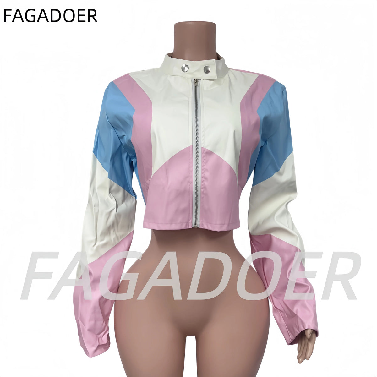 Punk Leather Patchwork Long Sleeve Moto Jacket for Women