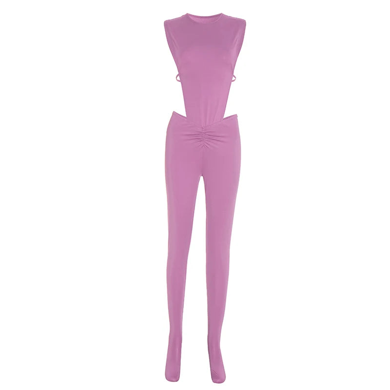 Weird Puss Sexy Women Tracksuit 2 Piece Set Sleeveless Side Split Bodysuit+Ruched Foot Leggings Matching Hipster Street Outfits
