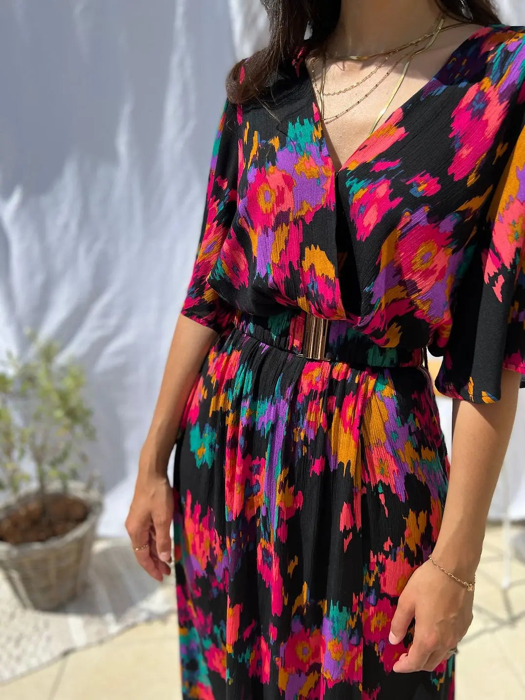 2023 Summer Elegant V-Neck Belt-Printed Long Dress From Amazon's Independent Store Wish Asia Exquisite Craftsmanship Slim Fit