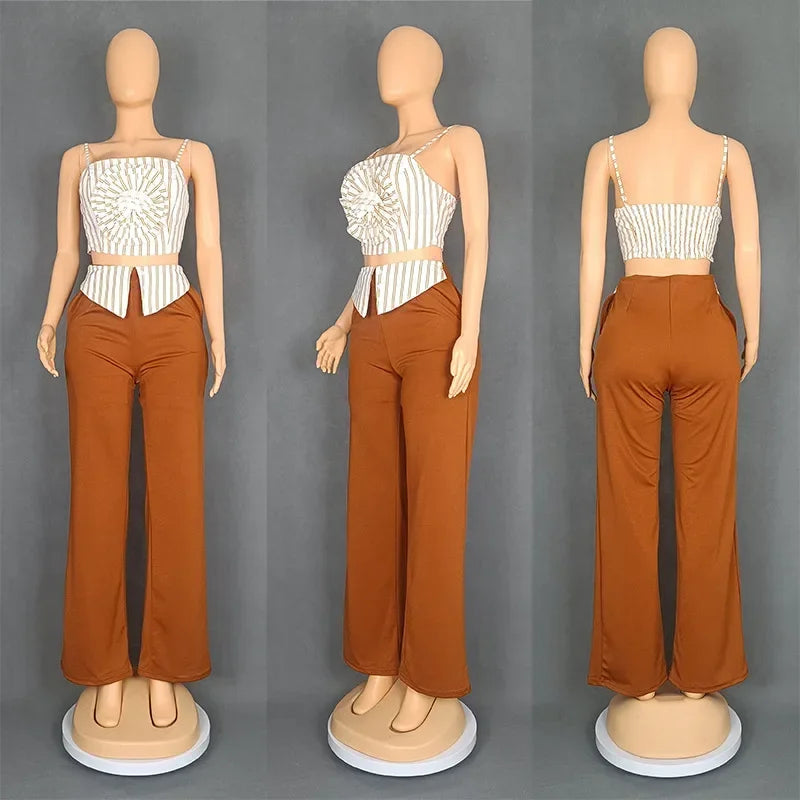 2 Piece African Clothes for Women Summer Sexy African Sleeveless Top Long Pant Matching Sets Dashiki African Clothing Outfits