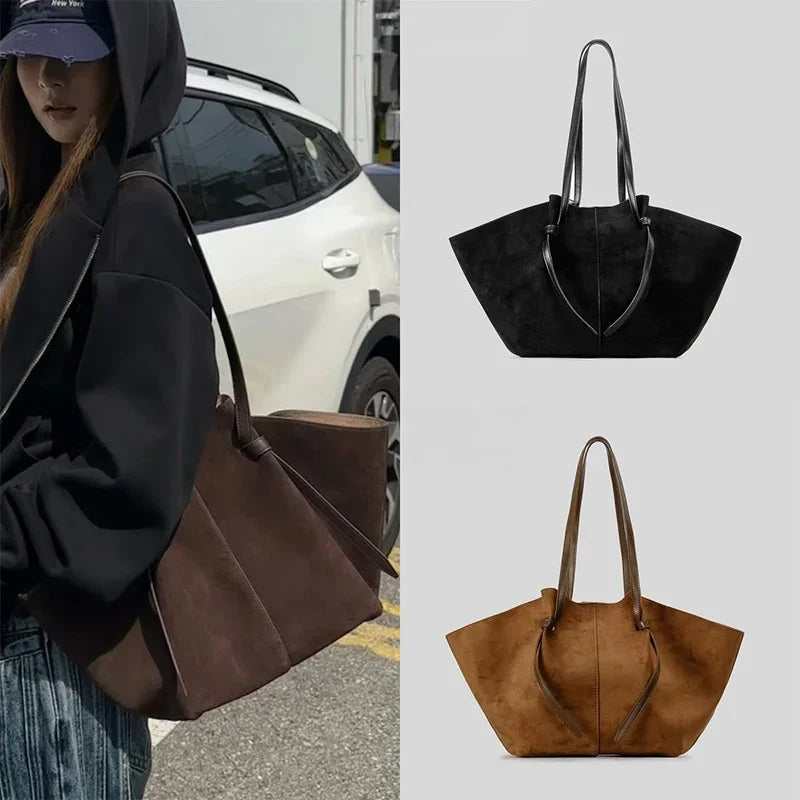 Luxury Frosted Ladies Tote Bag European American Style Wing-shaped Handbag High-end Suede Large-capacity Shoulder Bag Wing Bag