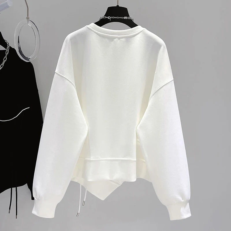 Korean fashion solid color hoodless sweatshirt women's spring and autumn new temperament loose thin niche design short top
