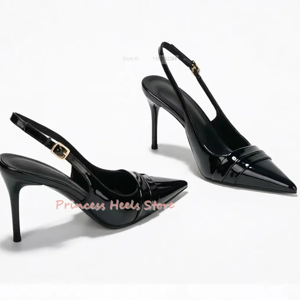 Shallow Back Opening Pointed Toe Buckle Straps Sandals for Women