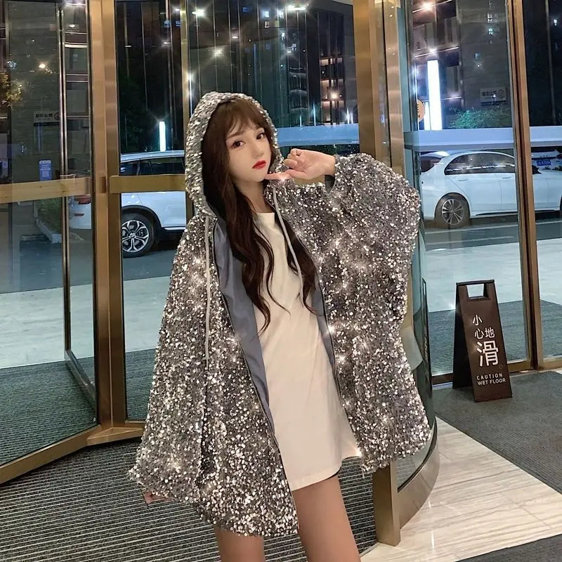 Starry Sky Hooded Jacket Women's Coat 2025 Autumn New Style Loose Clothing