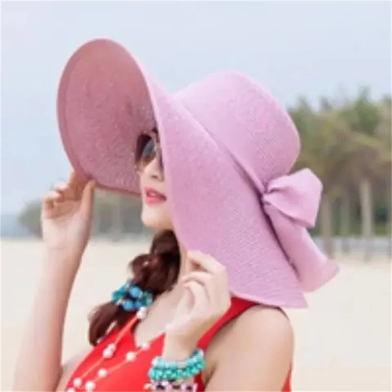 Hat Big-brimmed Cool Hat Women's Summer Sun Visor Sun-Proof Foldable Straw Hat UV-Proof Beach Sun Hat Summer Face Covering