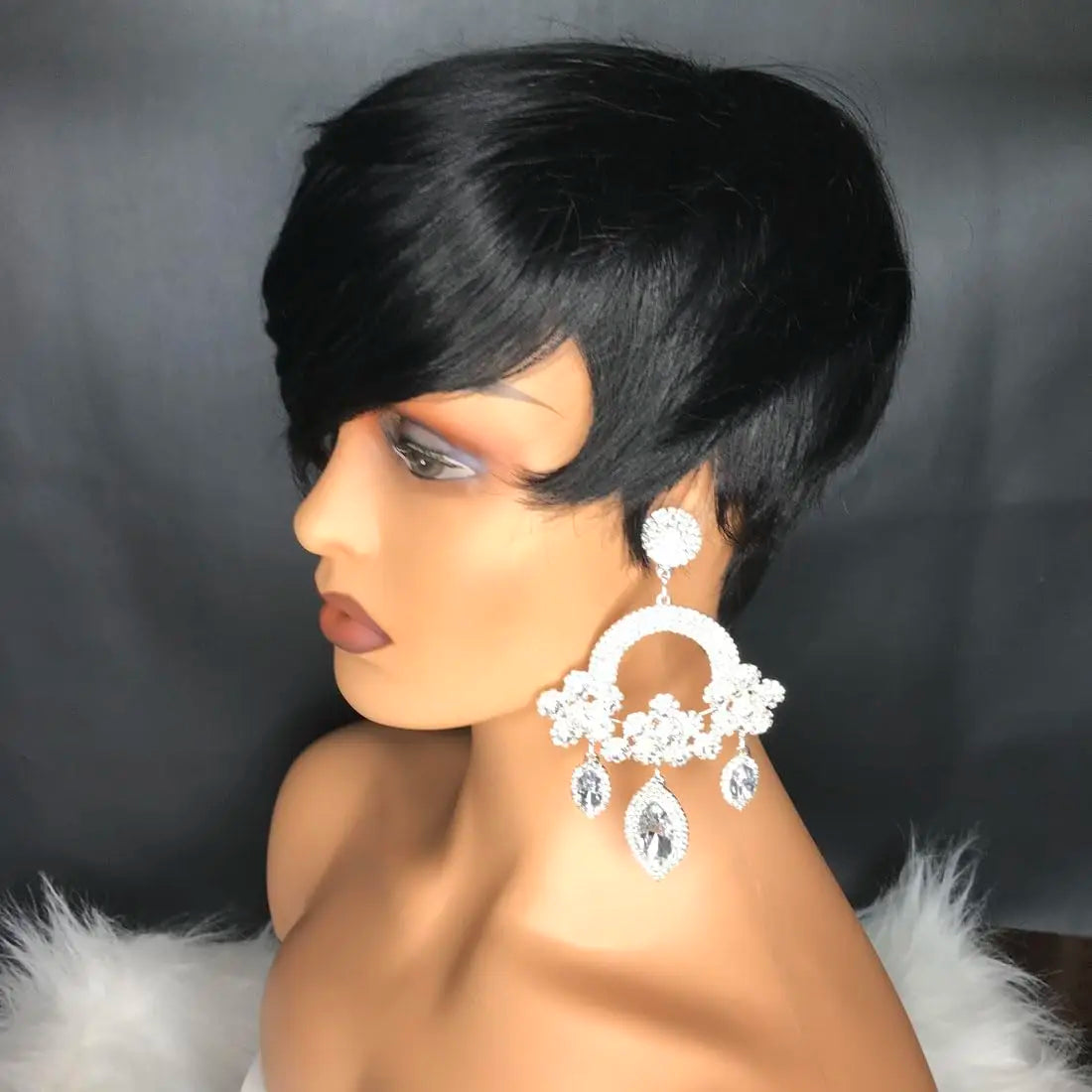 Natural Black Short Pixie Cut Wigs for Black Women Curly Hair Replacement Short Black Layered Wavy Wigs With Bangs (Natural Blac