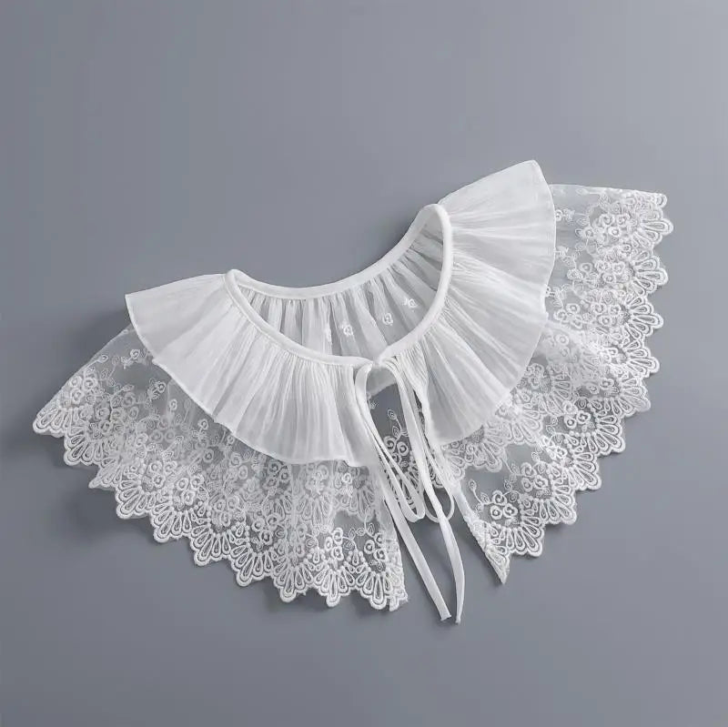 Removable Lace Doll Fake Collar Women Tie Ladies White Shawl Wrap Detachable Embroidered Lapel False Collar Clothes Accessory