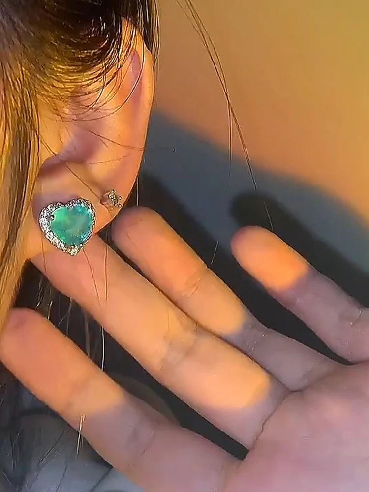Silver Heart Shape Paraiba Tourmaline Gemstone Stud Earrings For Women Fashion Wedding Statement Jewelry Anniversary Gift