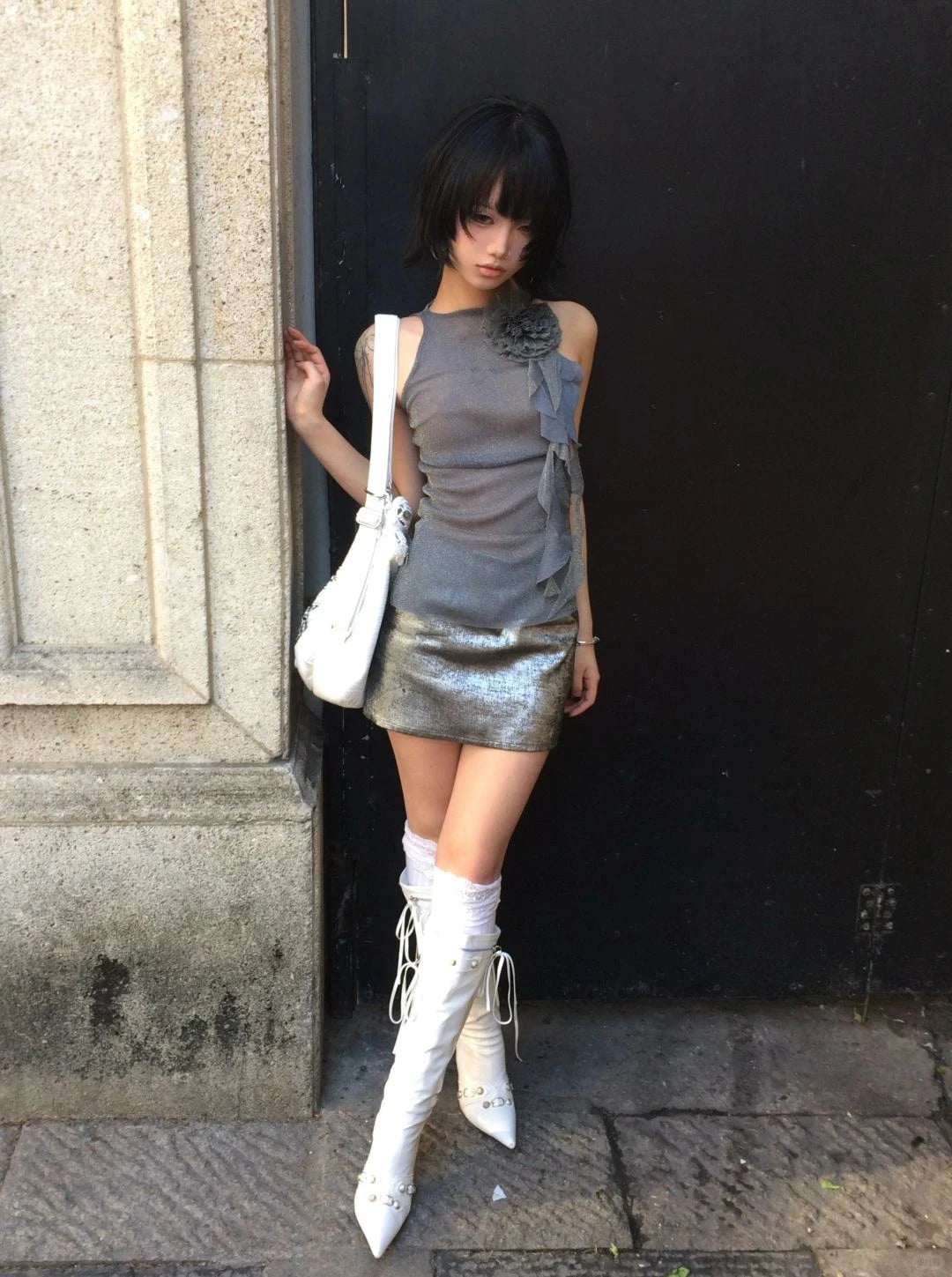 Karrram Japanese Y2k Mesh Tank Top Trashy 2000s Style Sleeveless Tops Vintage Harajuku Flower Irregular Tanktop Fairy Aesthetics