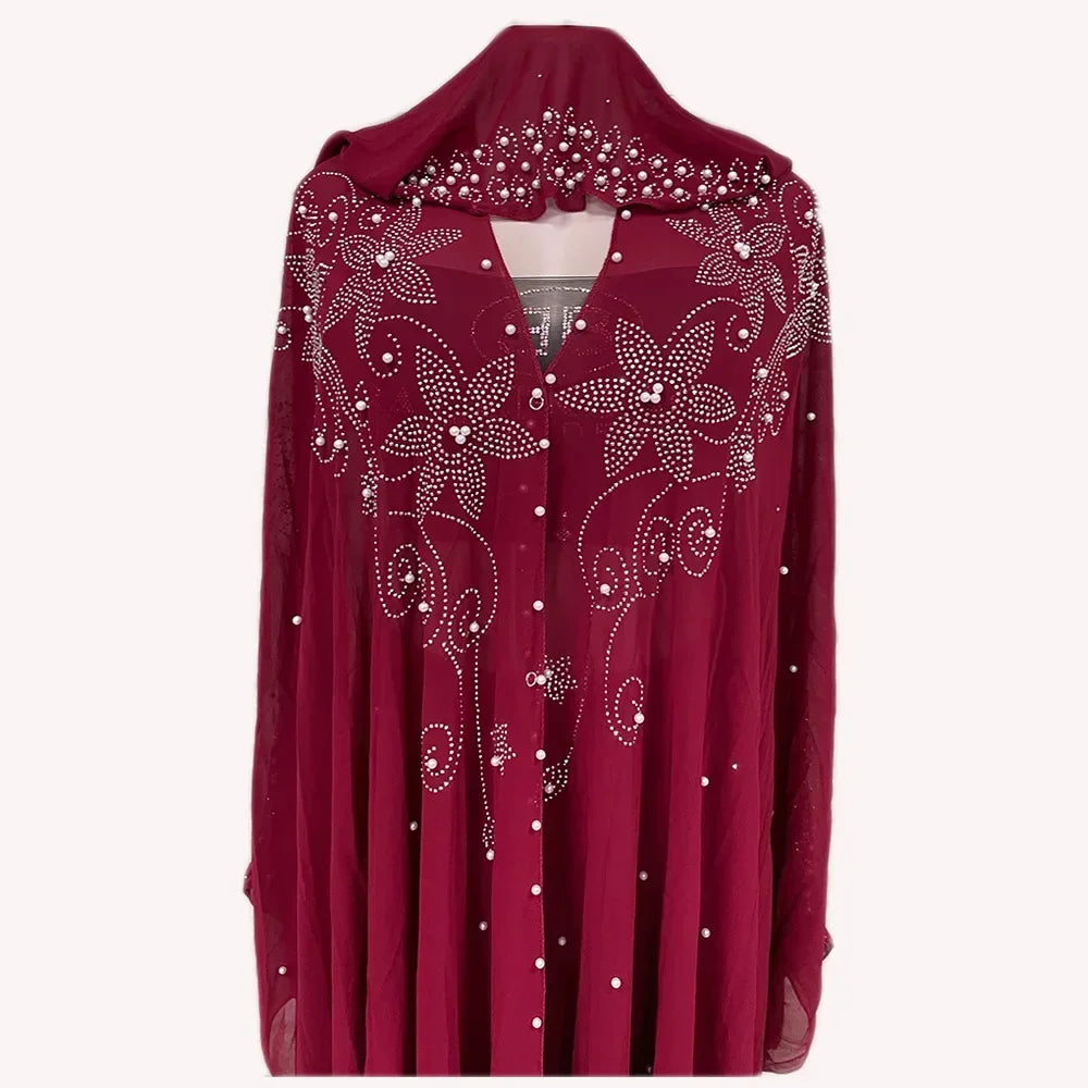 Middle East Africa Hot Muslim Long Robe Vintage Diamond Bead Shoulder Cover Hooded Cloak Dress Bat Sleeve Women's Dress New