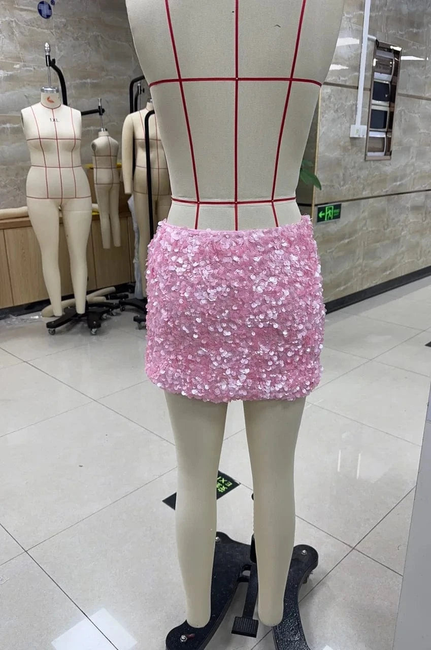 hirigin Sequined Women Sparkling Mini Skirt Sexy Slim Fit Unique High Waist Skirts New Spring Summer Female Party Club Dress