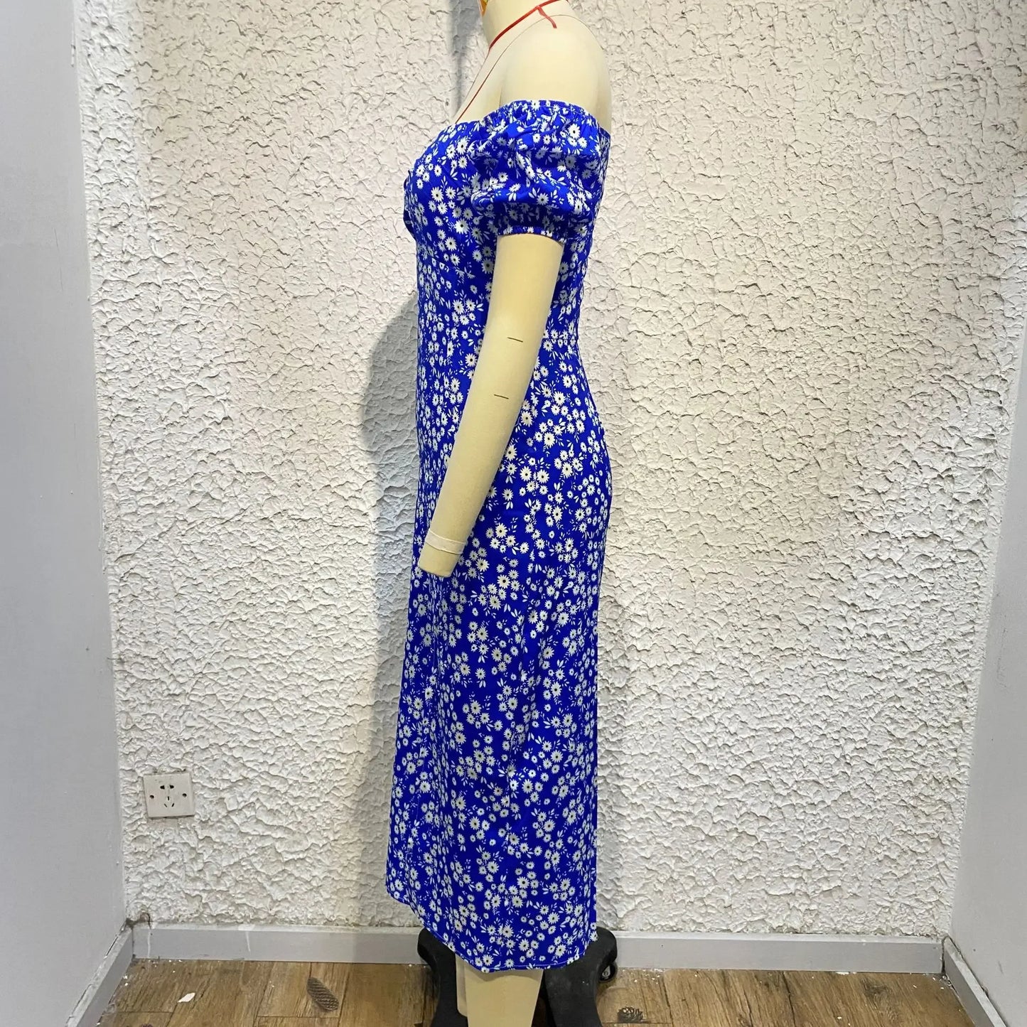 Elegant Summer Women's Dress Off-Shoulder Floral Side Slit Fashionable Commuting Foreign Trade New Style Womens Clothing