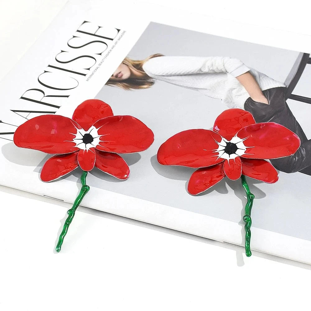 New Arrival Exaggerated Large Red Flower Drop Earrings High-Quality Trendy Long Earrings For Women Statement Jewelry Accessories