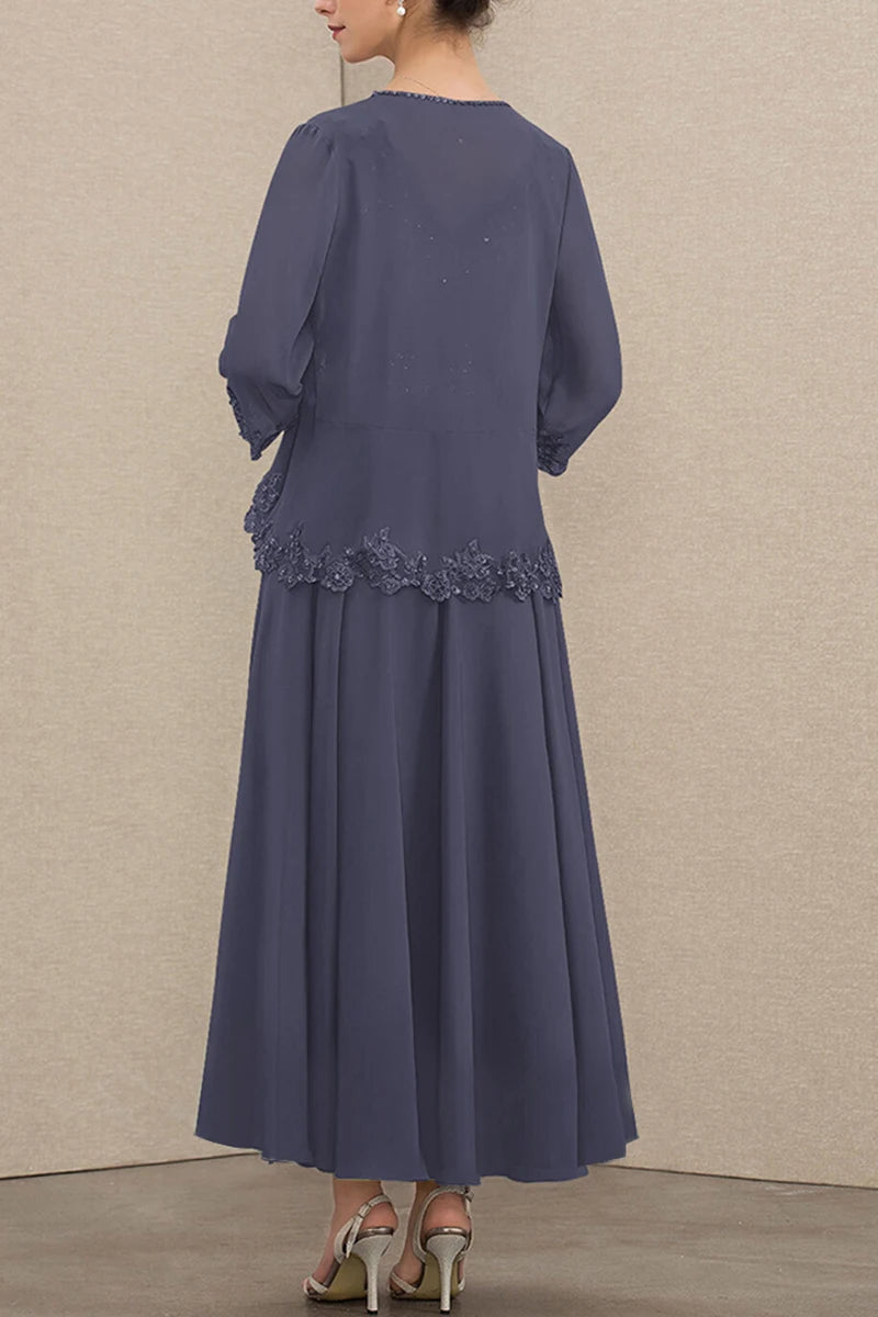 Plus Size Beading Appliques Lace Sequins Two Pieces Maxi Dresses