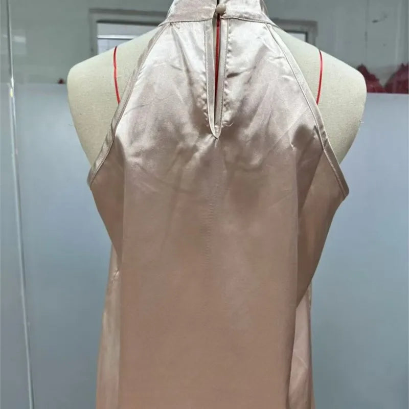 Women's Tops 2025 Summer New European and American Clothes Satin Halter Sleeveless Vest Sexy Commuting Satin Simulated Silk Top