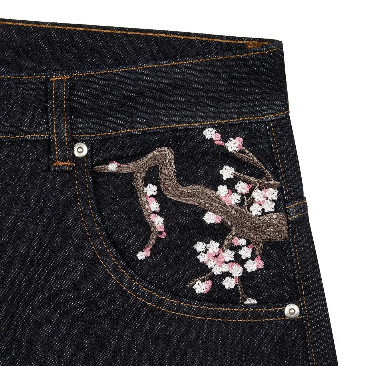 Men Women Cherry Blossom Knight All Embroidery Denim Pants Y2k Vintage Baggy Street Straight Jeans High Waisted Washed Blue Jean