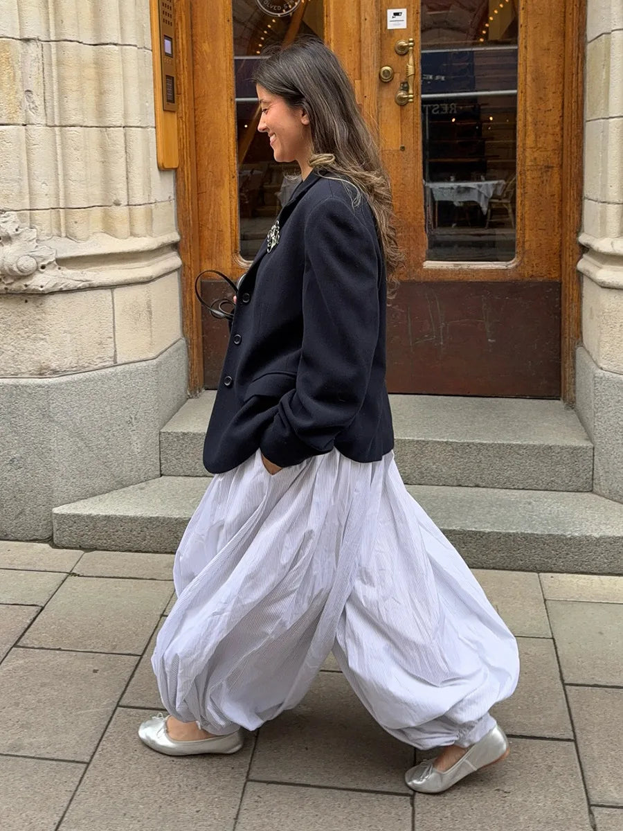 Bornladies Autumn Womens 100% Cotton Loose Lantern Style Wide Leg Pants Street Style Casual Lazy Pants Fashion Trousers