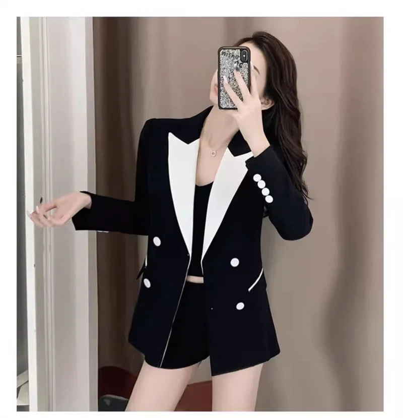 High-Quality Black Suit Jacket Women's 2022 Autumn Blazer Design Sense Of Contrast Color Lady Clothes Women's Trench Coat Spring