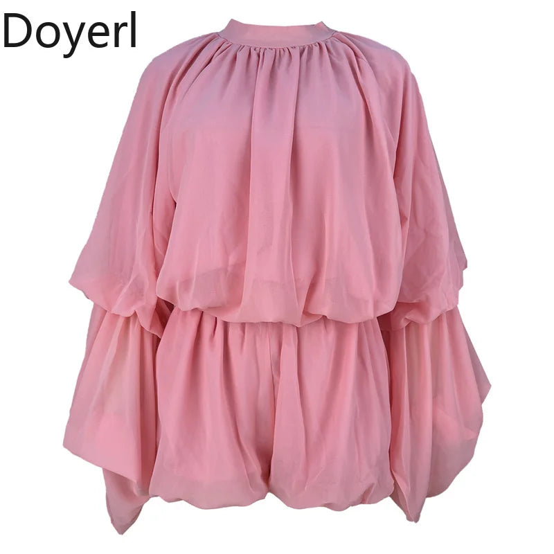 Doyerl Pleated Ruffles 2 Piece Set Woman Y2K Rave Clothing Festival Long Flare Sleeve Top and Short New in Matching Sets Outfits