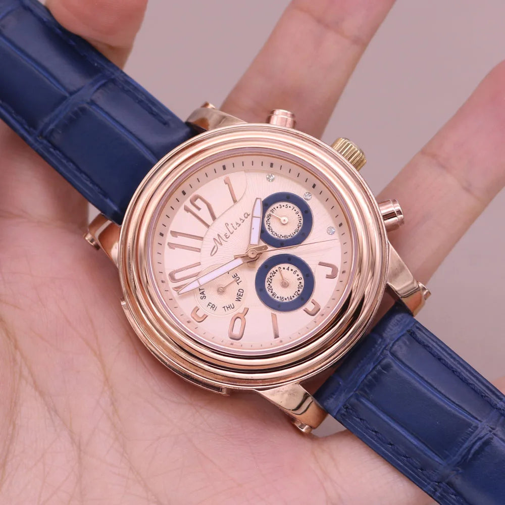 Luxury Unicorn Melissa Women's Watch Rhinestone Crystal Fashion Hour Real Leather Bracelet Clock Girl's Birthday Gift Box