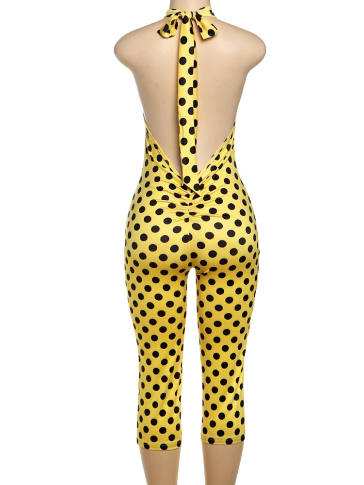 Weird Puss Sexy Print Halter Romper Women Bandage Summer Colorful Hipster Backless Activity Workout Fit Tight Stretch Playsuits